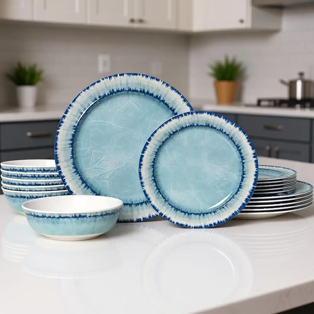 

Набор посуды из 18 предметов из меламина: легкий, небьющийся, без бисфенола-А, можно мыть в посудомоечной машине, идеально подходит для использования в помещении и на улице, светлый цвет