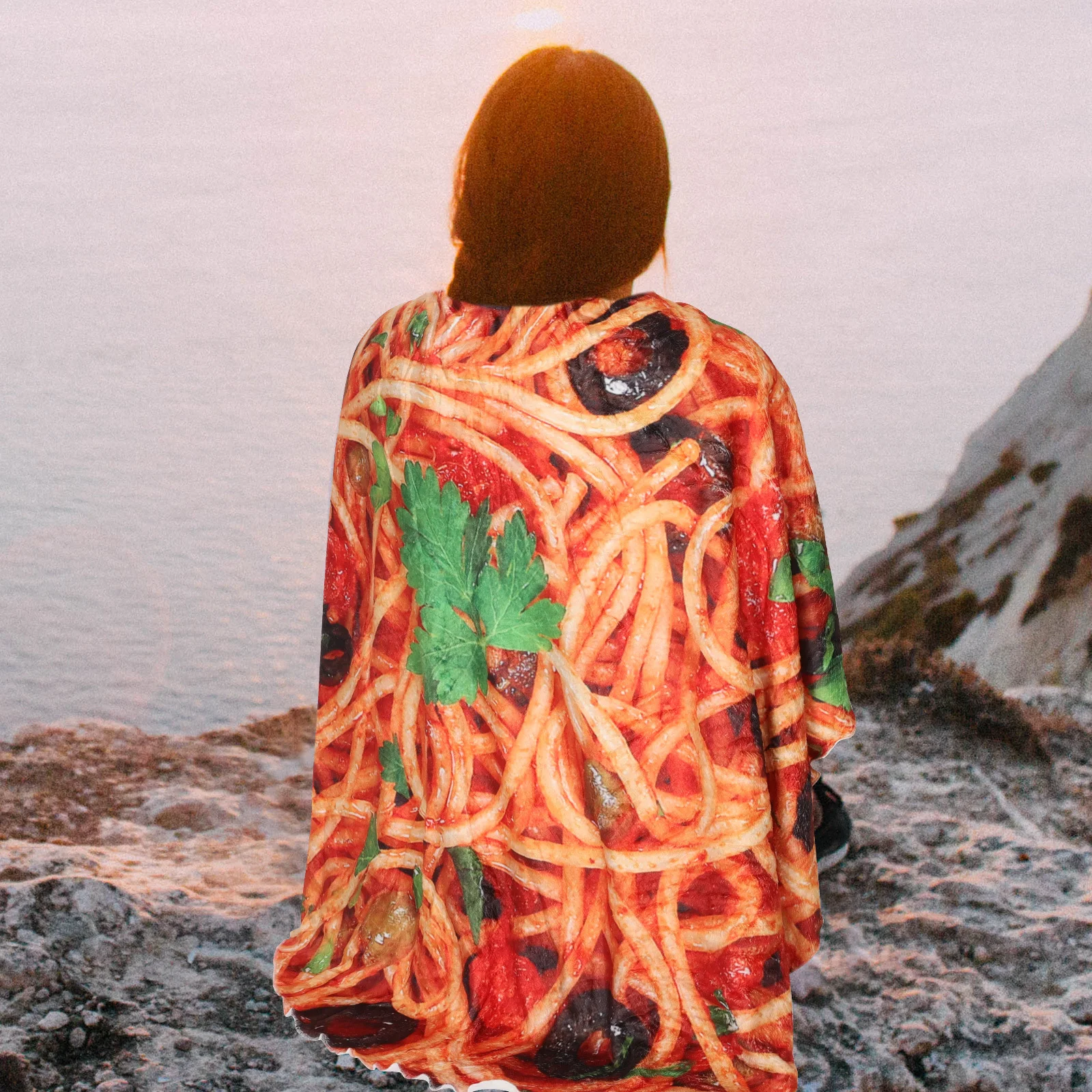 

Novelty Pizza Print Blanket Soft Flannel Round Throw for Adults and Children Warm Outdoor Picnic Indoor Movie Night Use