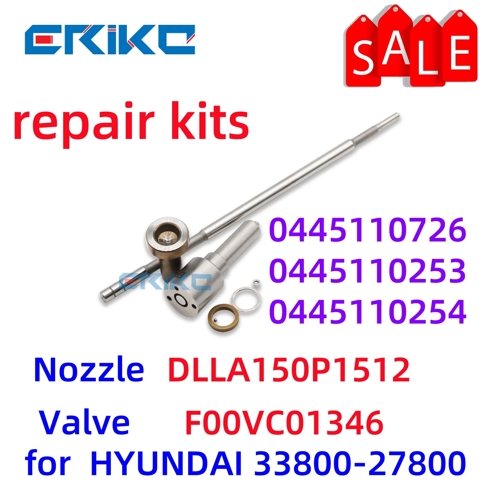 0445110253 0445110254 Repair Kits Diesel CR Injector Nozzle DLLA150P1512 Valve F00VC01346 for HYUNDAI 33800-27800 0445110726