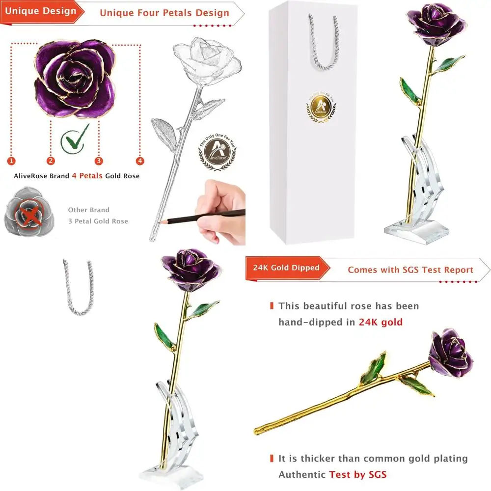 

24K Gold-Plated Real Rose - Purple for Special Occasions: Anniversary, Valentine's, Mother's Day, Birthday