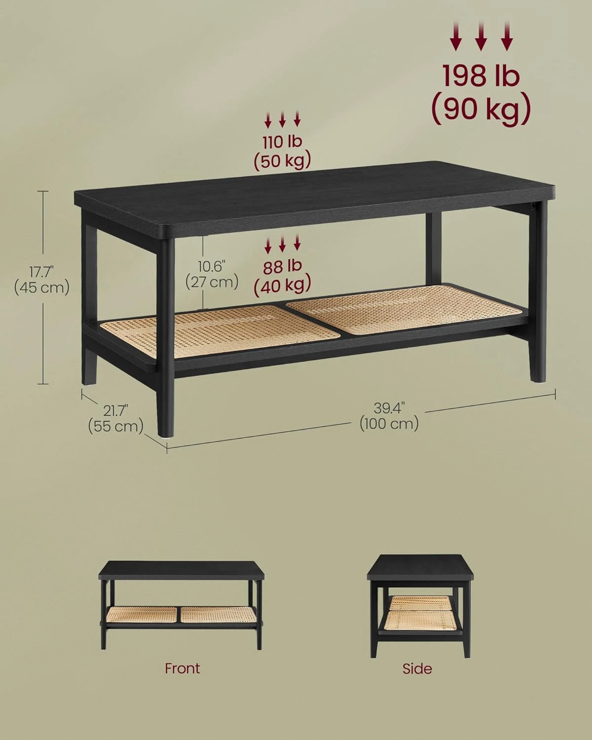 Comfort Corner 2-Tier Coffee Table for Living Room, Living Room  with PVC Rattan Storage Shelf, Rounded Corners, Easy Assembly