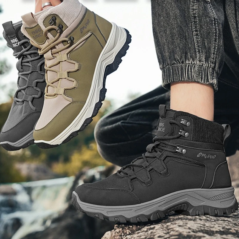 

Мужская уличная прочная высококачественная нескользящая однотонная походная спортивная обувь на плоской подошве со шнуровкой и фирменным дизайном