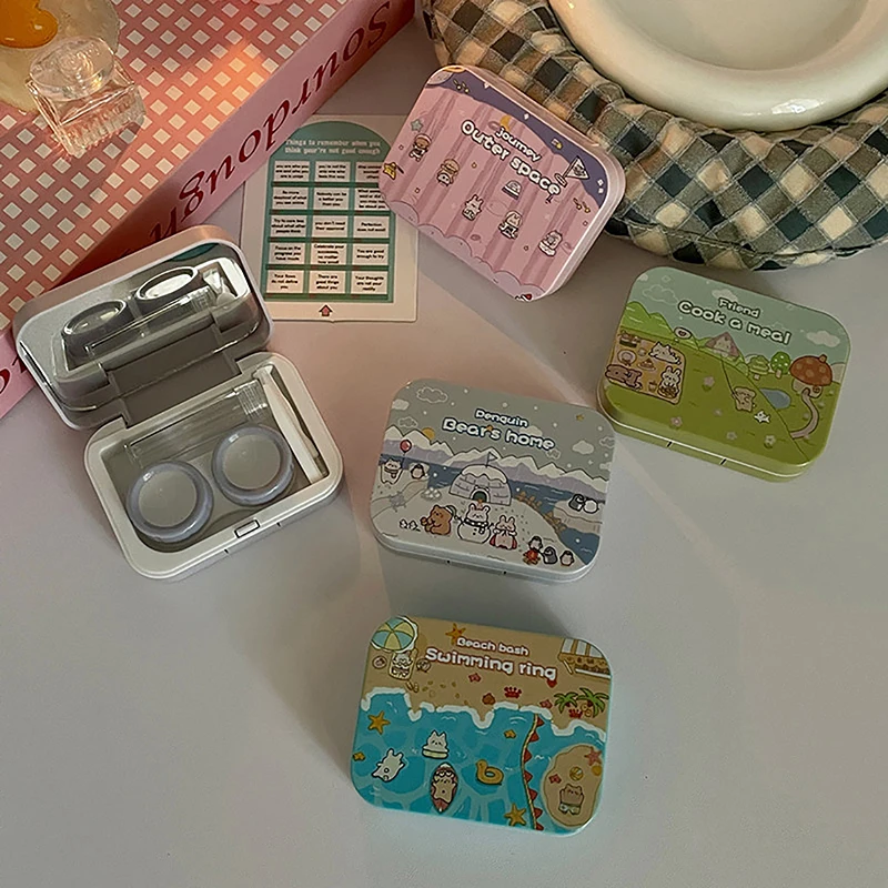 Cute Cartoon Contact Lens Box Portable Contact Lens Case Travel Kit For Girls Beauty Lens Storage Container