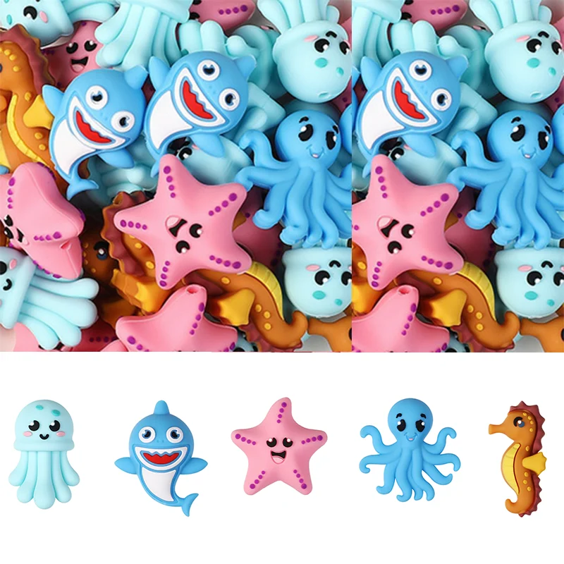 

5/10 шт. силиконовые бусины с животными 3D фокусные бусины Дельфин Осьминог Морская звезда серии DIY ручка из бисера брелок кулон для изготовления ювелирных изделий