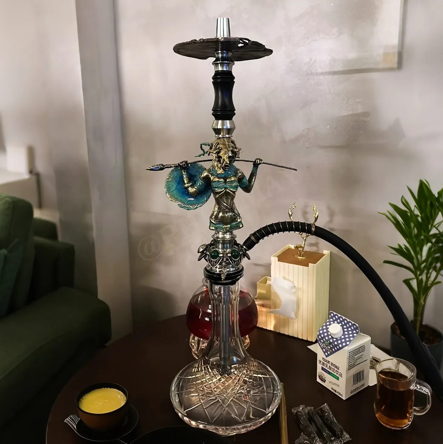 Maklaud Bravie Alonny Hookah Shisha Set High Quality 304 Stainless Steel Large Hookah With Glass Bottle Single Pipe