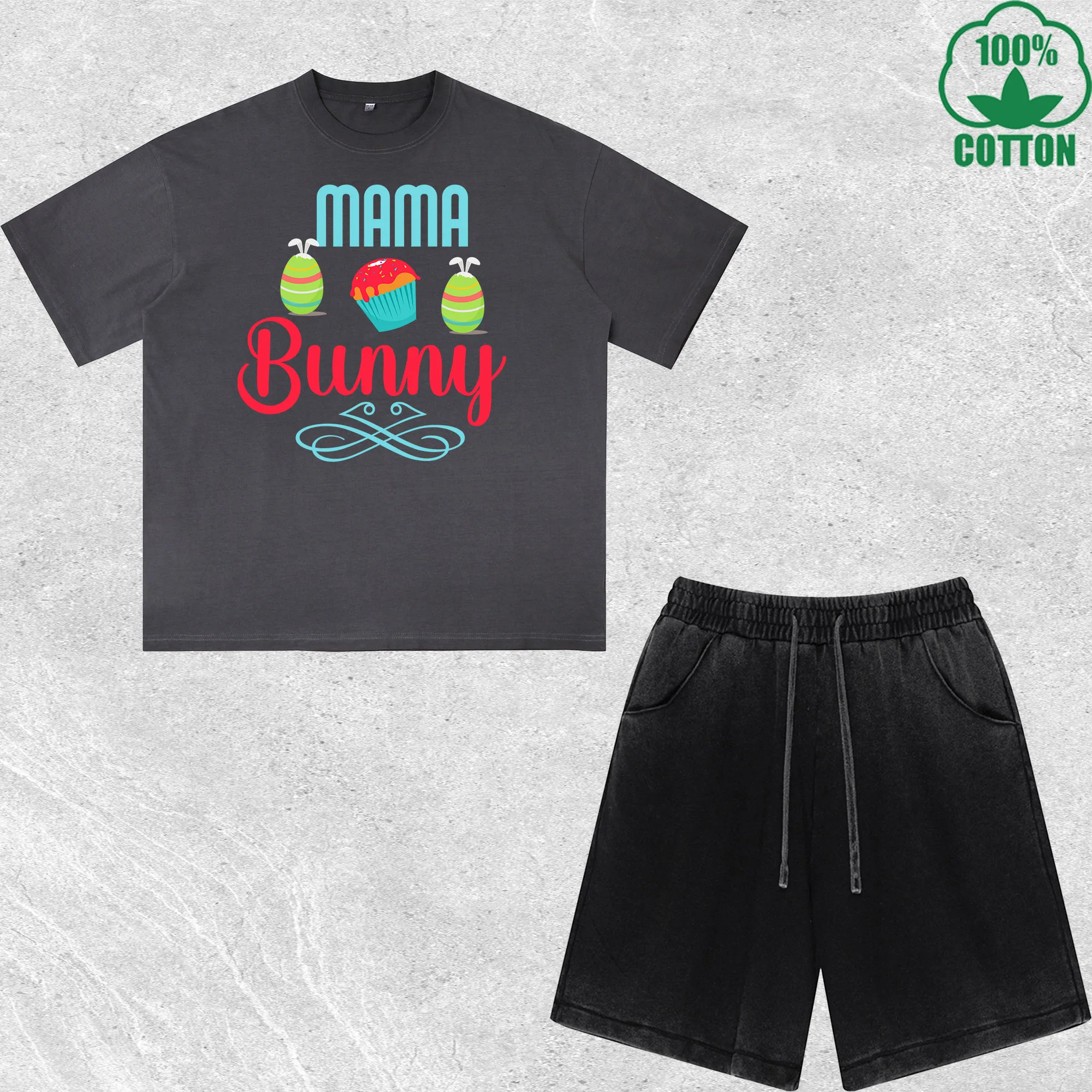

Mama Bunny Printed Dirty Wash T-Shirt Shorts Set Multicolor Combo Loose Trendy Fashionable 100%Cotton Short Value Pack