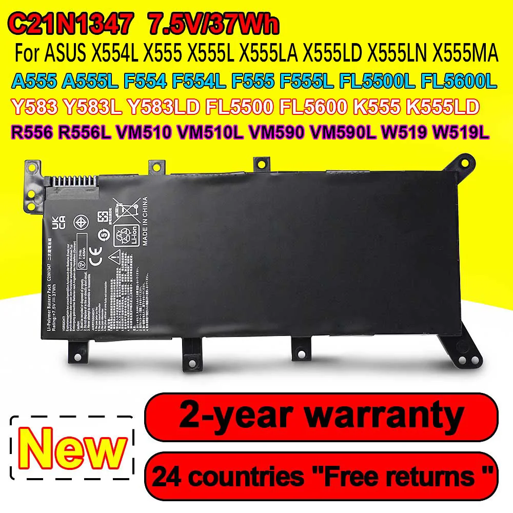 

NEW C21N1347 Laptop Battery For ASUS X554L X555 X555L X555LA X555LD X555LN X555MA 2ICP4/63/134 7.5V 37WH