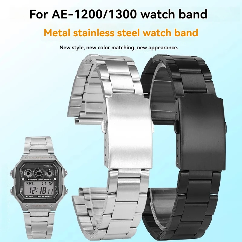 For Casio Strap AE1200 AE-1200 AE-1300AE-1500 Metal Stainless Steel Strap A158 A159 A168 F-108/W-216H Bracelet 18mm Watch Chain