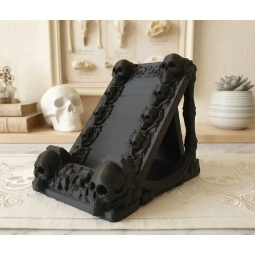 3D Printed Skull Phone Stand Gothic Cellphone Bracket Punk Desktop Mobile Support Holder Halloween Office Decor