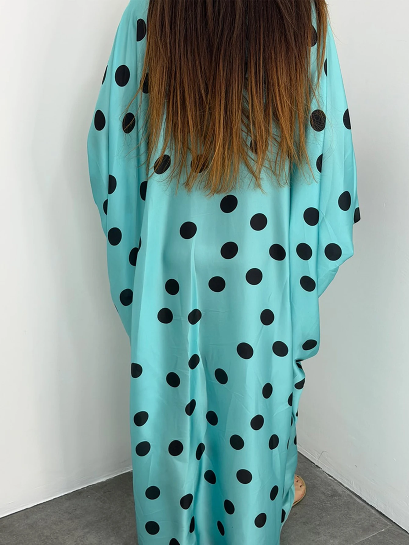Blue Polka Dot Long Dress Fashionable Loose Women's Gown European And American Cross-Border Wholesale Hot Sale