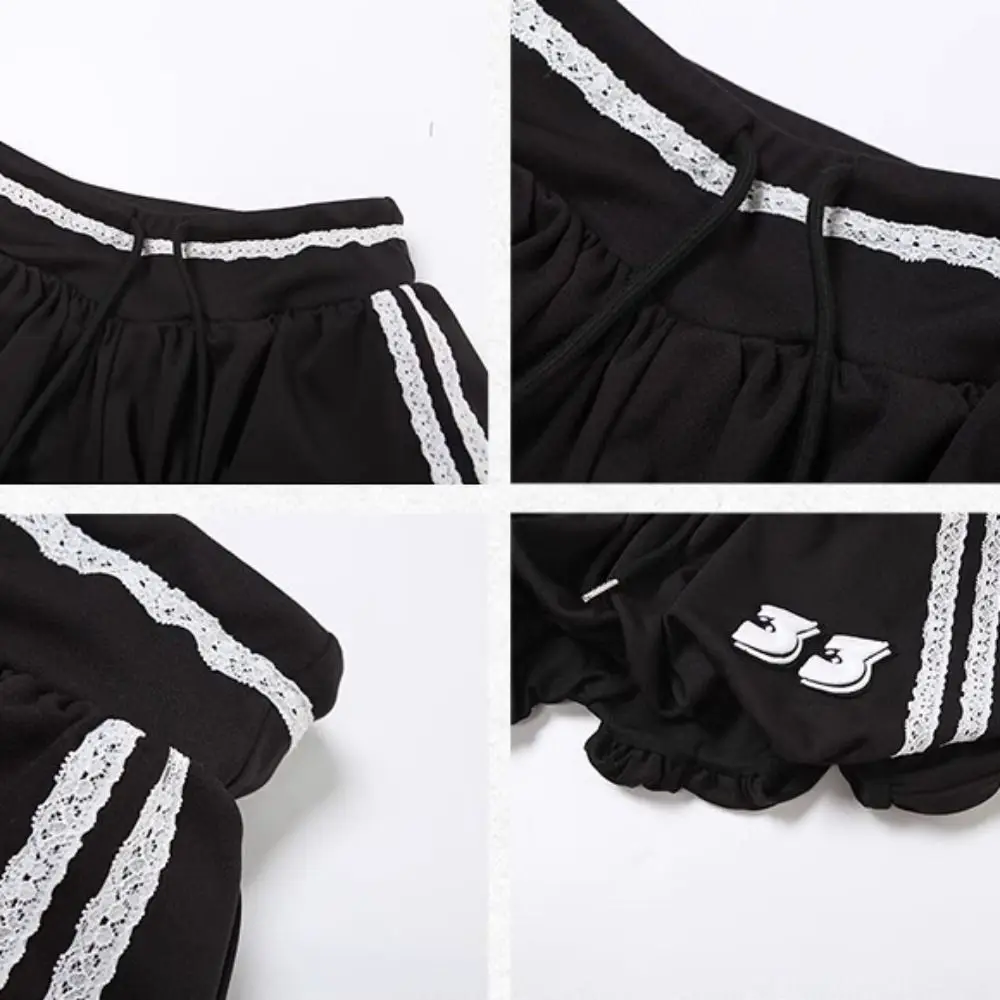 

American Style Puff High Waist Shorts Casual Stripe Drawstring Short Pants Loose Sweatpants Wide Leg Shorts Women Girl
