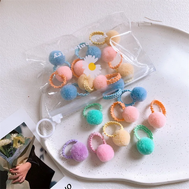 20pcs/set baby small Pompoms hair tie elastic hair rubber bands for girls ball hair rope kids mini scrunchies child headdress