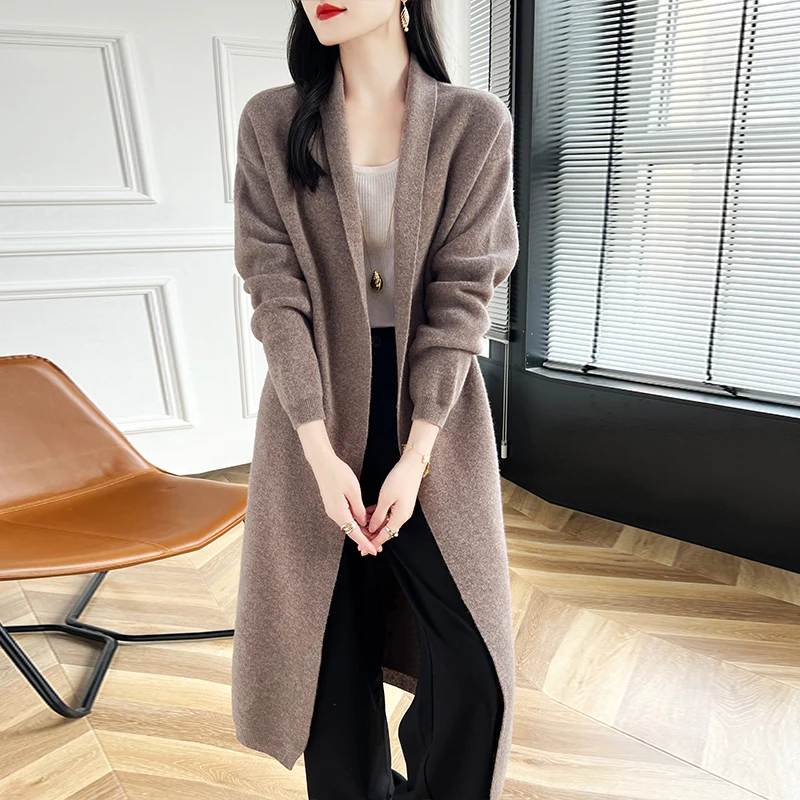 Autumn And Winter New Long Wool Long Sleeve Cardigan Coat Women Loose Lazy Cashmere Knitted Casual Coat