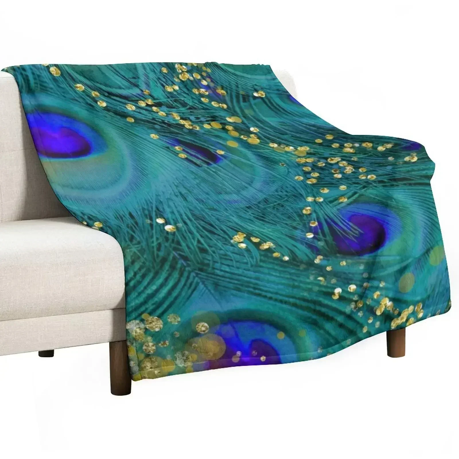 Dreamy peacock feathers, teal and purple, glimmering gold Throw Blanket Thins warm winter Giant Sofa christmas gifts Blankets