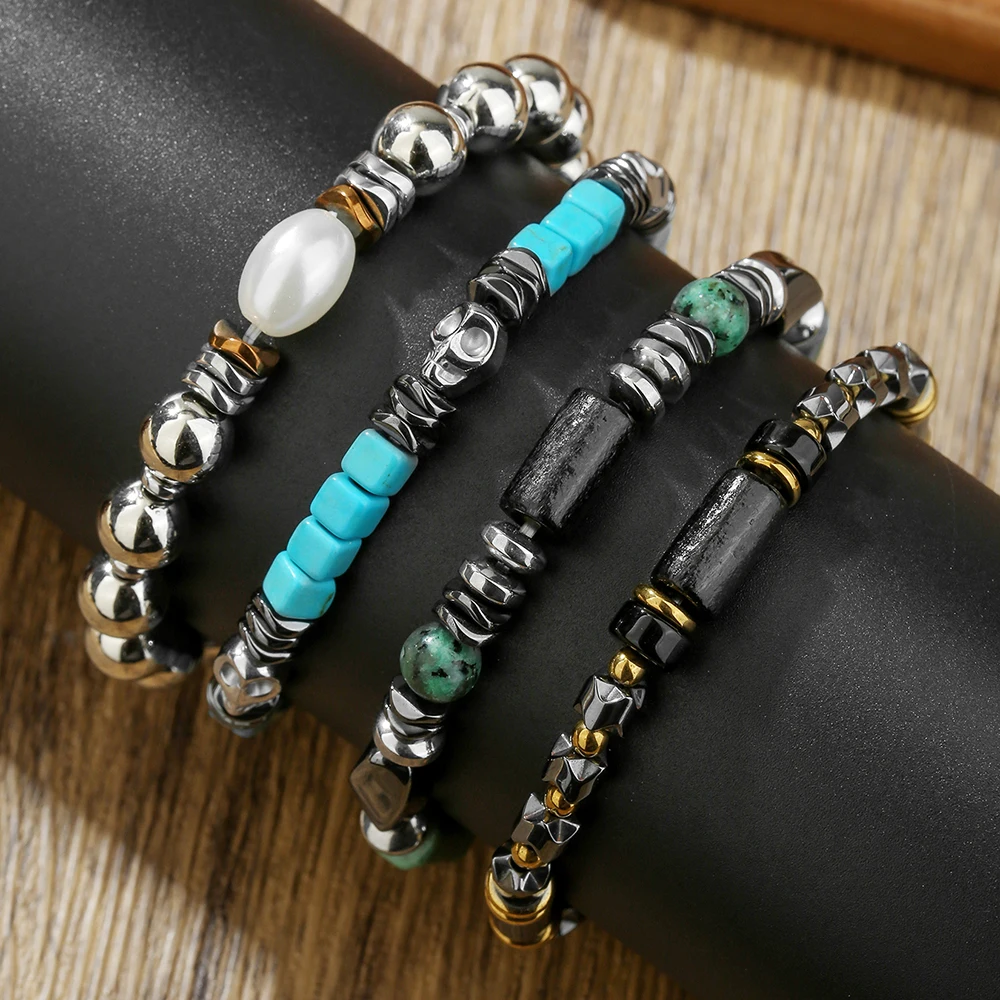 Mode einfache Trend Kreuzkopf Naturstein Armband Männer Perlen Kiefer Armband elastisches Armband