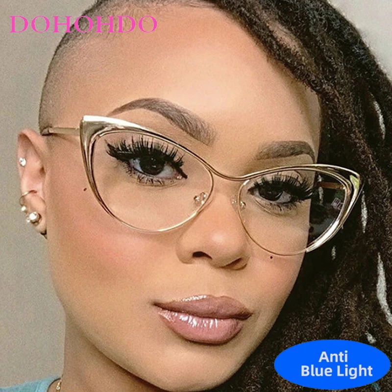 

Retro Brand Designer Anti-Blue Light Glasses Women Men Metal Cat Eye New Fashion Luxury Computer Optical Eyewear Lentes Mujer