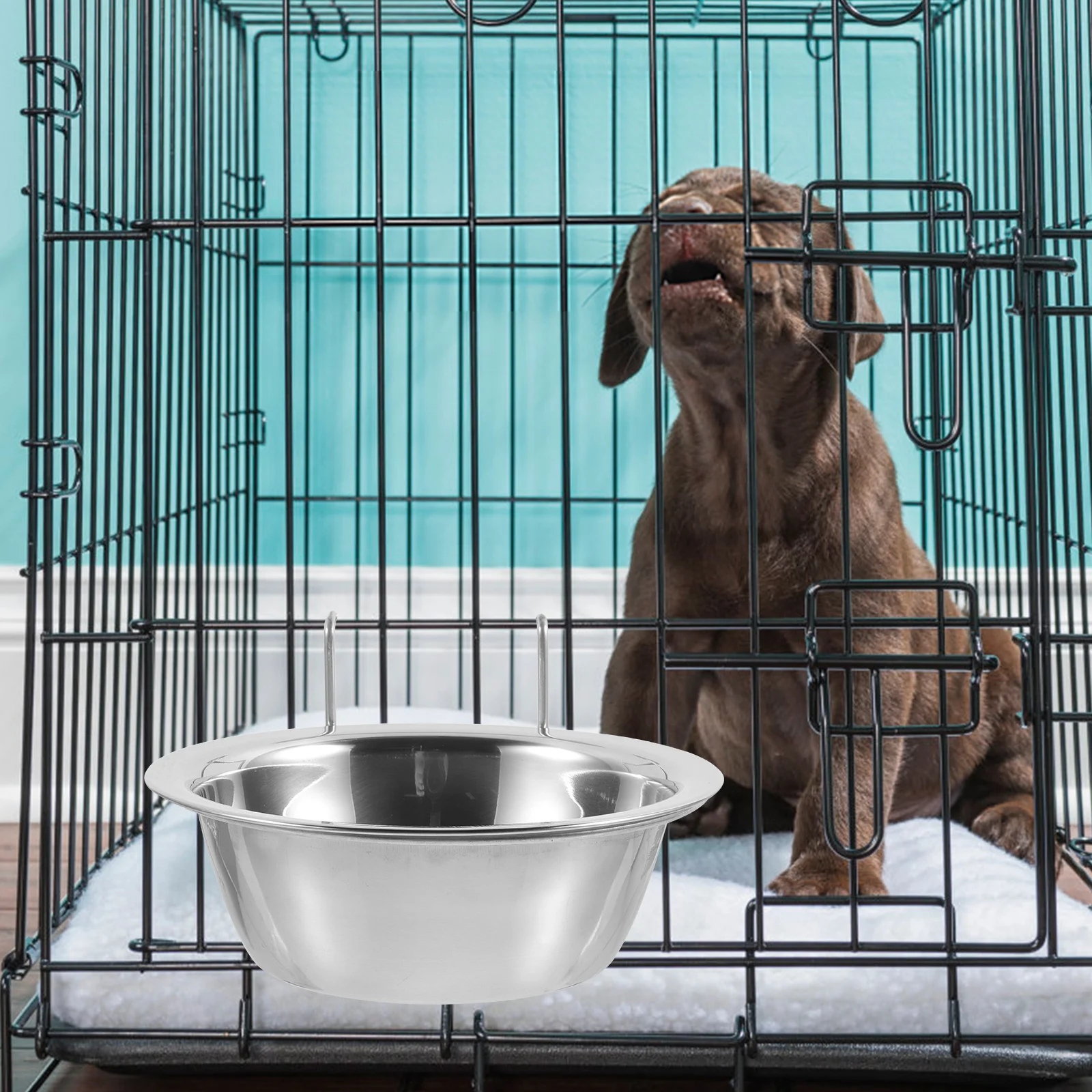 

1 set Stainless Steel Pet Bowl Durable Iron Frame Hanging Detachable Feeder For Cats Dogs Multi-Species Use Easy Clean Wear
