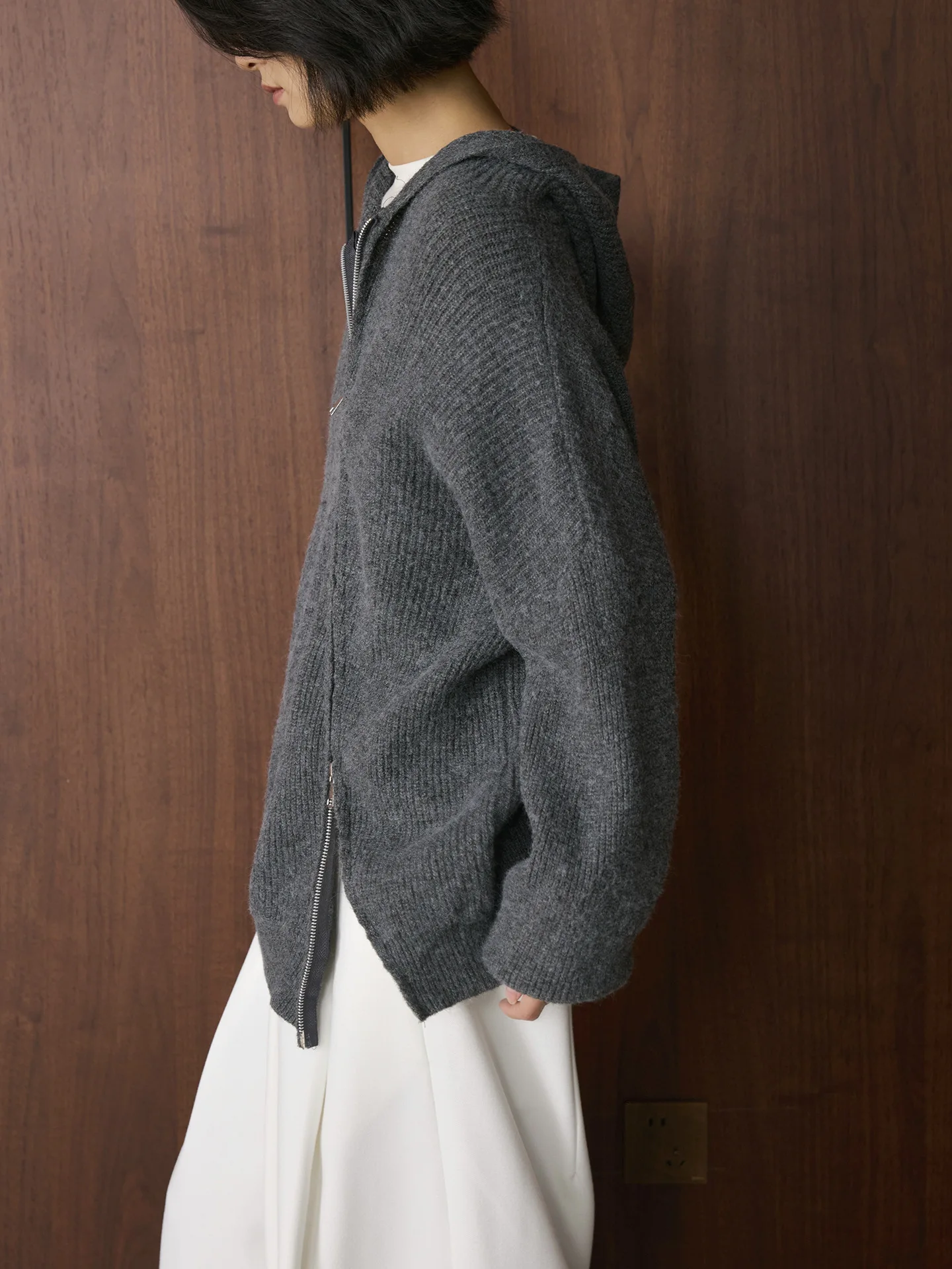 سترة LIMO النسائية المحبوكة من الأكريليك مع قلنسوة وسحاب معطف كاجوال دافئ طويل سترة لخريف وشتاء ملابس الشارع اليومية