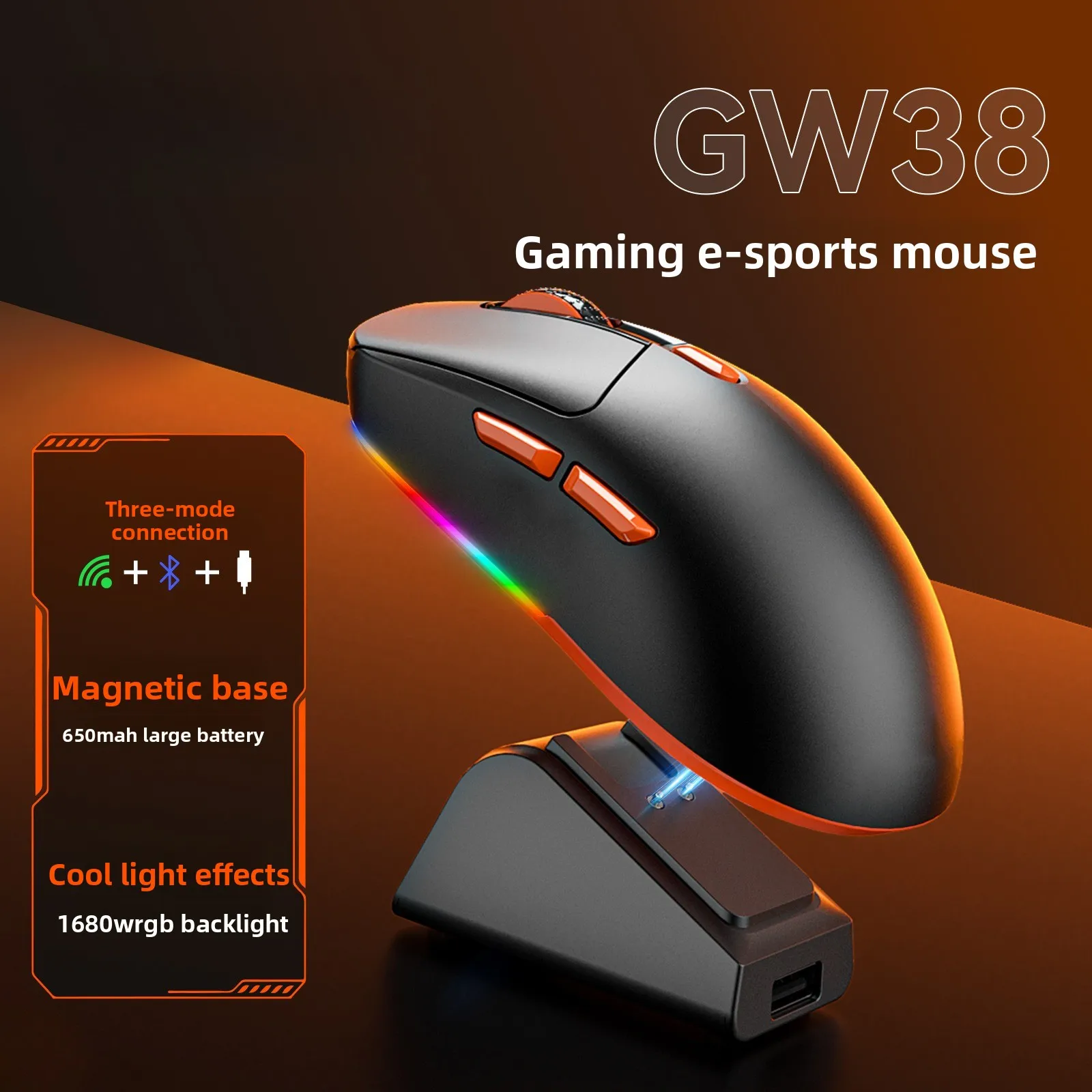 

MiShen GW38 Wireless Three-Mode Mouse E-Sports Game Comes with Charging Base Desktop Universal