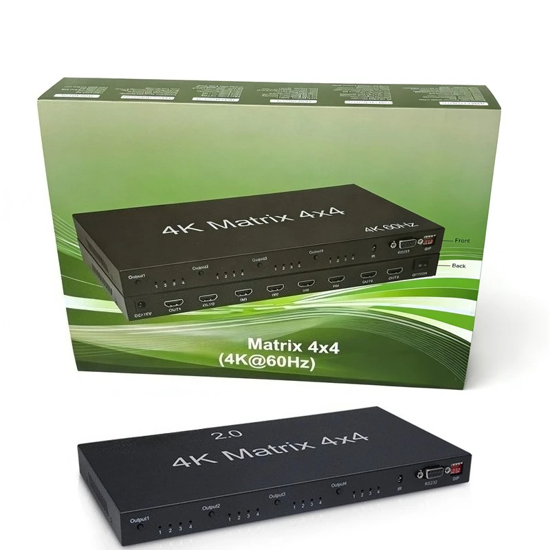 4K 60Hz True HD Matrix 4x4 4 Inputs and 4 Outputs HD Matrix Switch Splitter Video Converter with RS232 / EDID