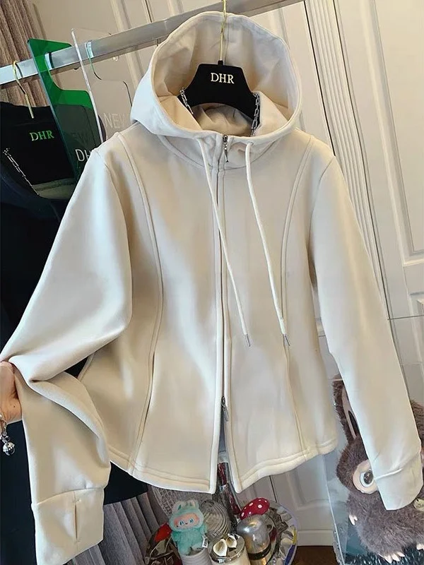 

Теплая женская толстовка больших размеров с двойной молнией, на флисовой подкладке, повседневная, для улицы, осень-зима, новинка