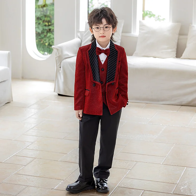 Boys Suit Set British Style Formal Blazer for Kids Host Piano Recital Performance Costume Elegant Boy Wedding Party Outfits 10 Y