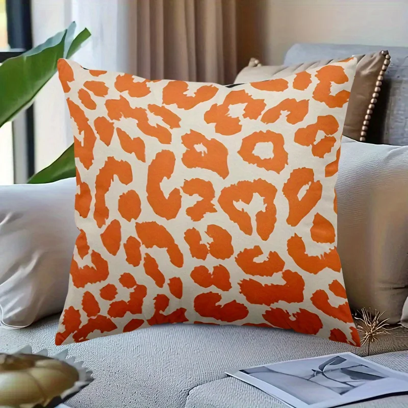 1pc, Orange Leopard Print, All-season Pillowcase, Polyester Material, Zippered and Machine Washable, Single-sided Print, Skin-friendly Pillowcase, Suitable for Beds, Sofas, and Lounge Chairs, Ideal for Gift Decoration and Home Decor, Pillow Insert