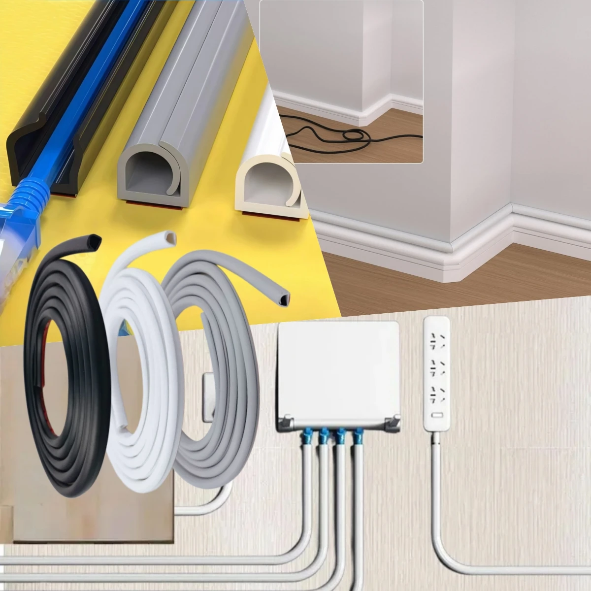1pc 2m Self-Adhesive Cord Hider Wall Mount Raceway Cable Concealer Flexible Wire Hider Home Office