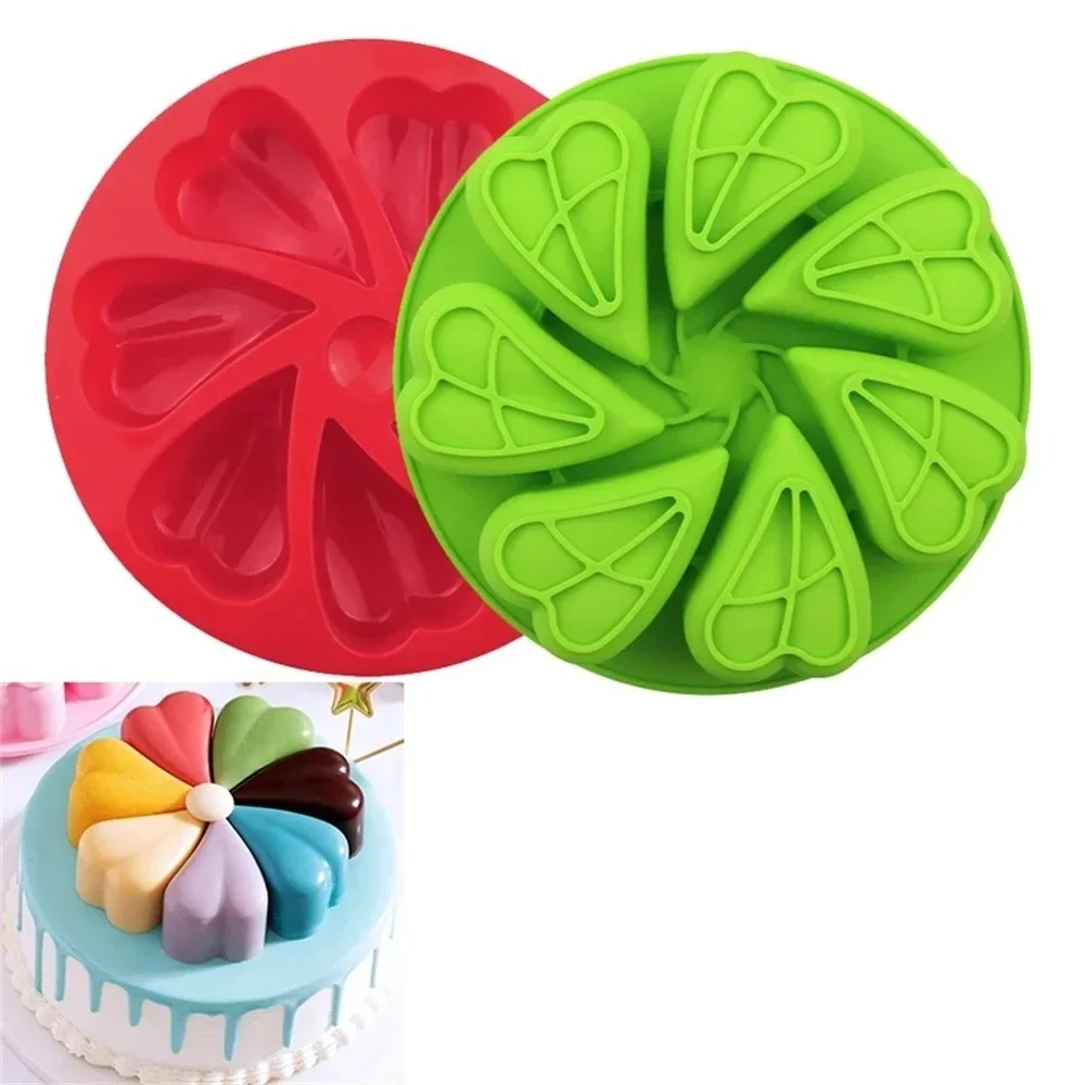 Heart Silicone Molds For Baking 8 Portion Pizza Pan Slice Scone Mousse Cake Mould Kitchen Accessories Tools Silikonform Pastry