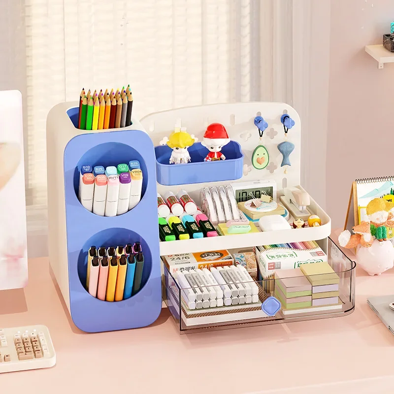 Desktop hole board storage box, drawer type, student desk stationery, large-capacity shelves and many, functional desk pen