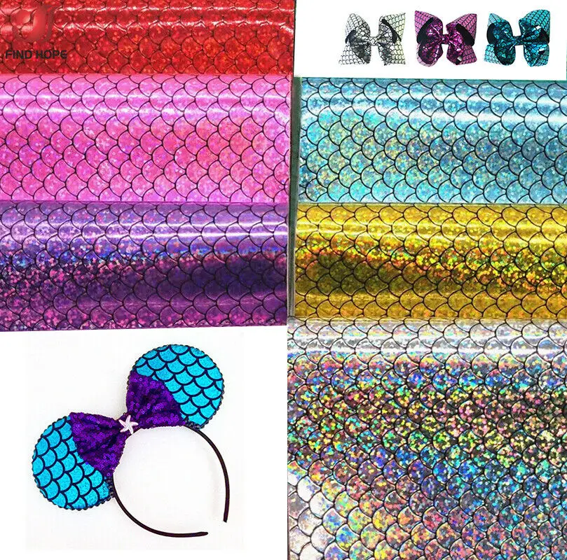 A4 Mermaid Sparkle PU Faux Leather Fabric Sewing Waterproof Synthetic Leatherette DIY Bows Crafts Bags Decor Material Upholstery