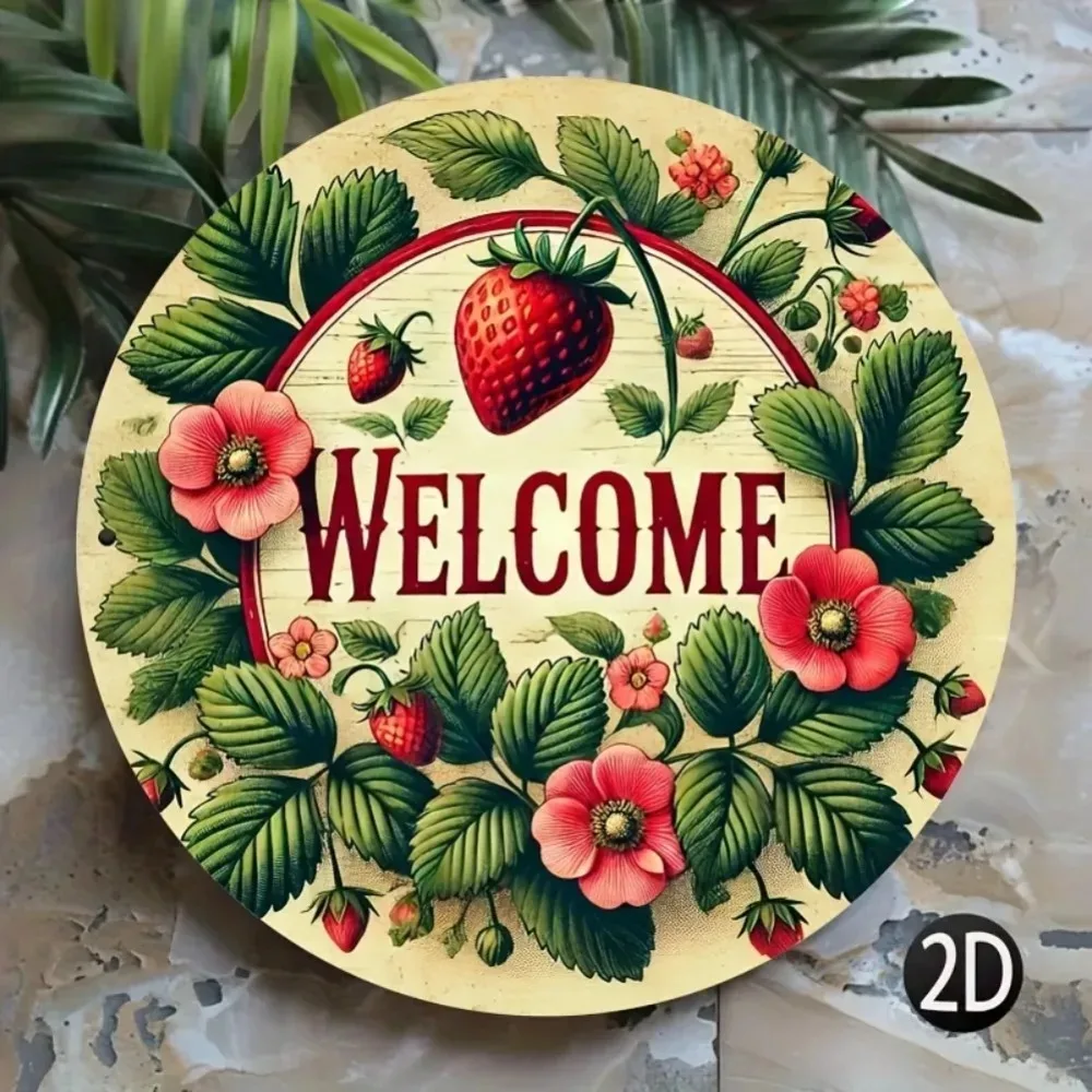 Farmhouse Vintage Strawberry Welcome Wall Hanging Decor Sign