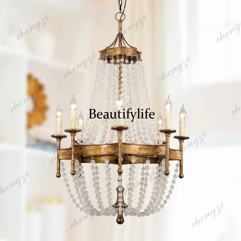 French retro, homestay living room dining room lights American personalized designer soft bedroom crystal chandelier