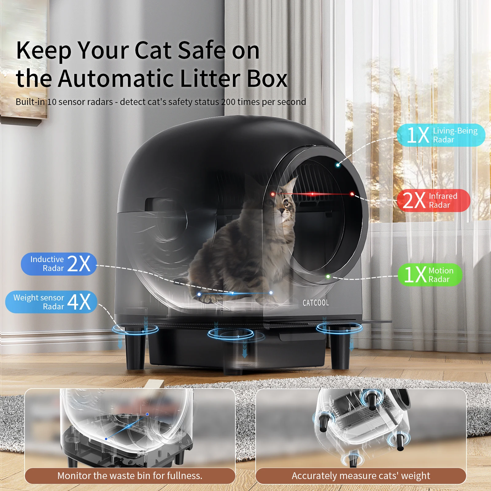 

REDSASA 110L Large Space Self Cleaning Automatic Cat Box Smart Cat Toilet with Stairs Safety Protection APP Control