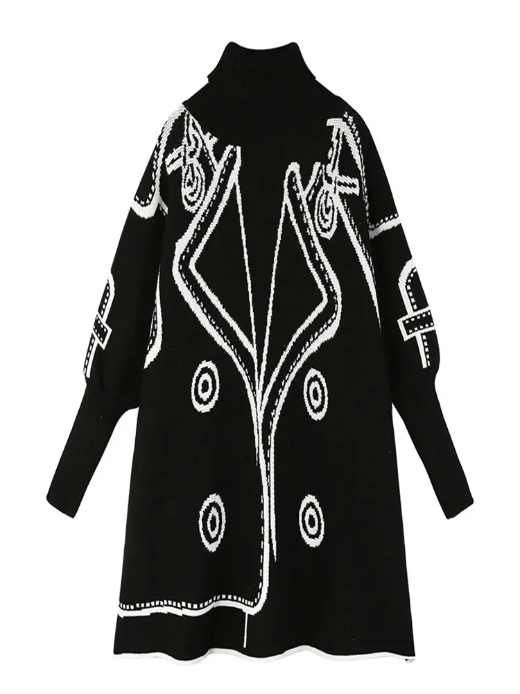 Rouge chauve-souris Sve col haut pull tricoté femme ample longueur moyenne manteau tricoté automne hiver nouveau Sle rétro Faion