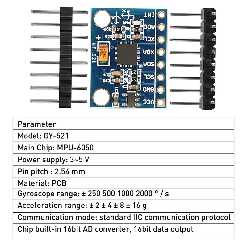 10 pièces GY-521 MPU-6050 MPU6050 Tech, accéléromètre 3 axes 6 DOF capteur gyroscope Tech Kit 16 bits convertisseur AD