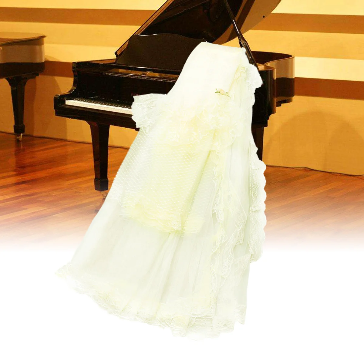 

Piano Cover Lace Jacquard Dustproof Protective For Keyboard Instrument Flower Pattern Beige Soft Scratch Resistant