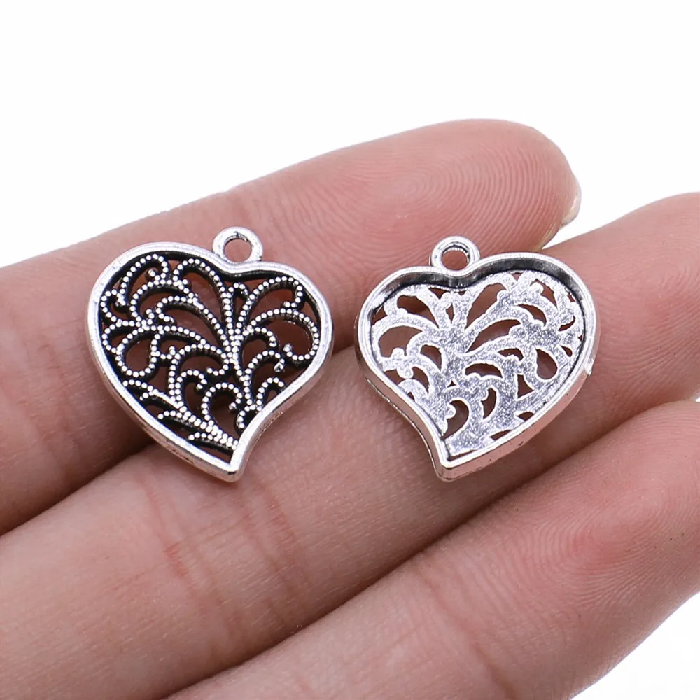 WYSIWYG 10pcs 20x19mm Antique Silver Color Heart Charms Pendant For DIY Jewelry Making Handmade Jewelry Craft Findings