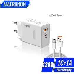 USB 120W GaN Fast Charger Type C Charger Adapter For Huawei Xiaomi Samsung iphone 15 Cellphone Quick Charger 3.0 Phone Charger