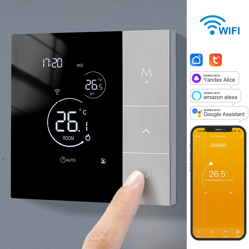 Termostato WiFi Programmabile Per Caldaie – Compatibile Con Alexa, Controllo Remoto Via App, Doppia Alimentazione USB/batteria, 6 Programmi Giornalieri