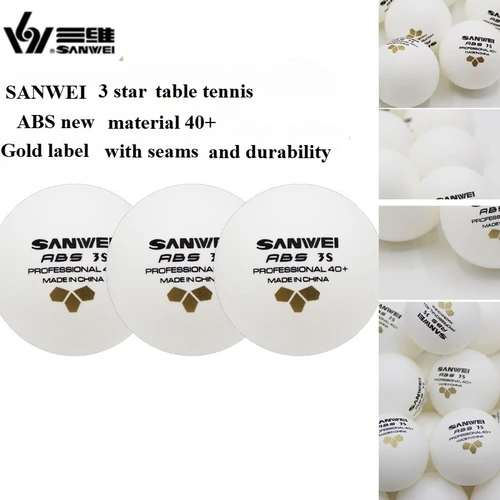 SANWEI pelota de entrenamiento de competición de Ping Pong de 3 estrellas ABS nuevo Material 40 + etiqueta dorada con costura, duradera y de alta elasticidad