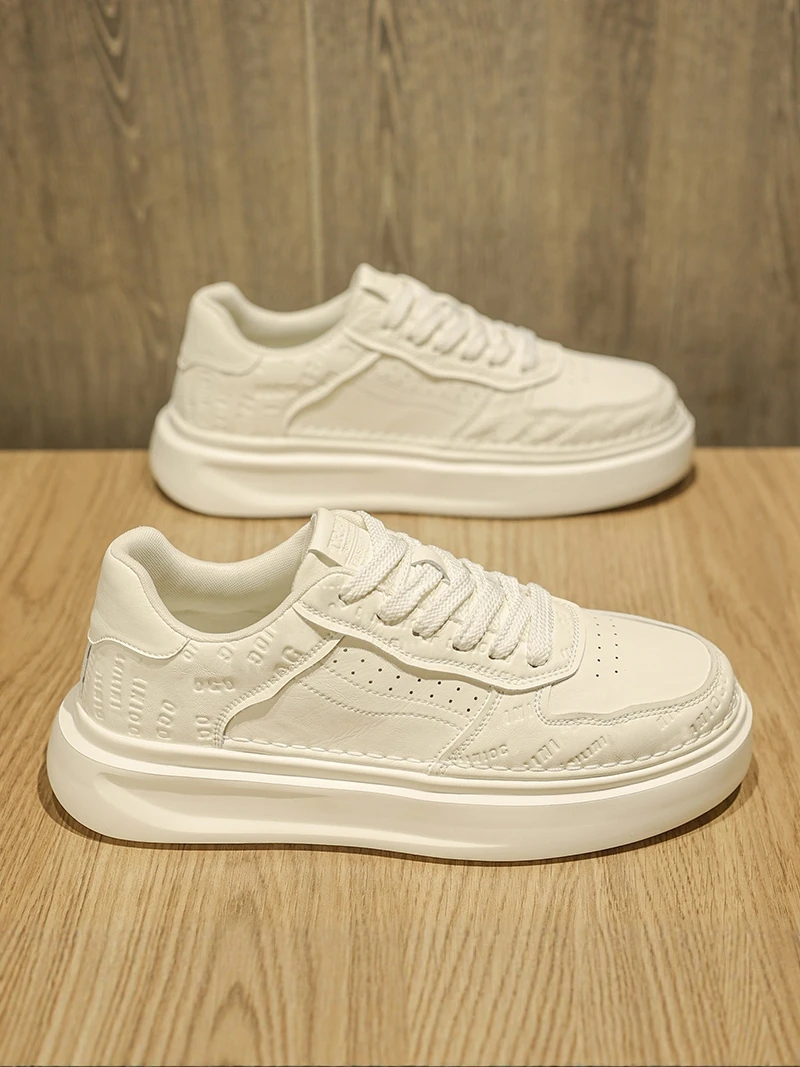 Men's Casual Sports Shoes 2026 New Style Summer High-End Trend Versatile Student Thick Bottom Heightening Pure White Sport Shoes