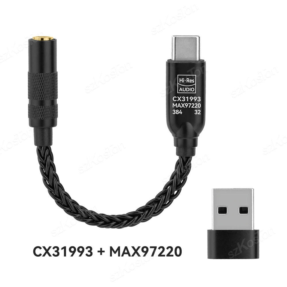 CX31993 USB Typ-C zu 3,5mm Audio-Interface Kopfhörerverstärker HiFi DAC Ohrhörer-Soundverstärker 32bit 384kHz Audio-Adapter