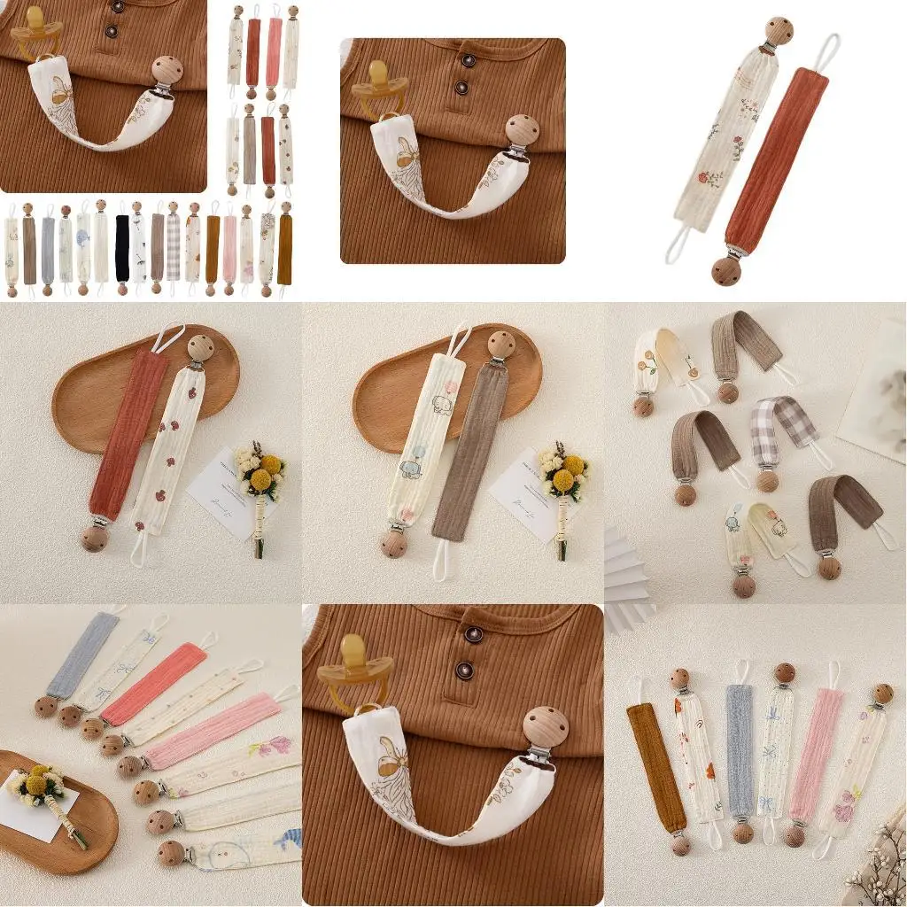 

Держатель для соски из органического хлопка, деревянная застежка, стильный шнур для детской соски, мягкий дышащий, безопасный,