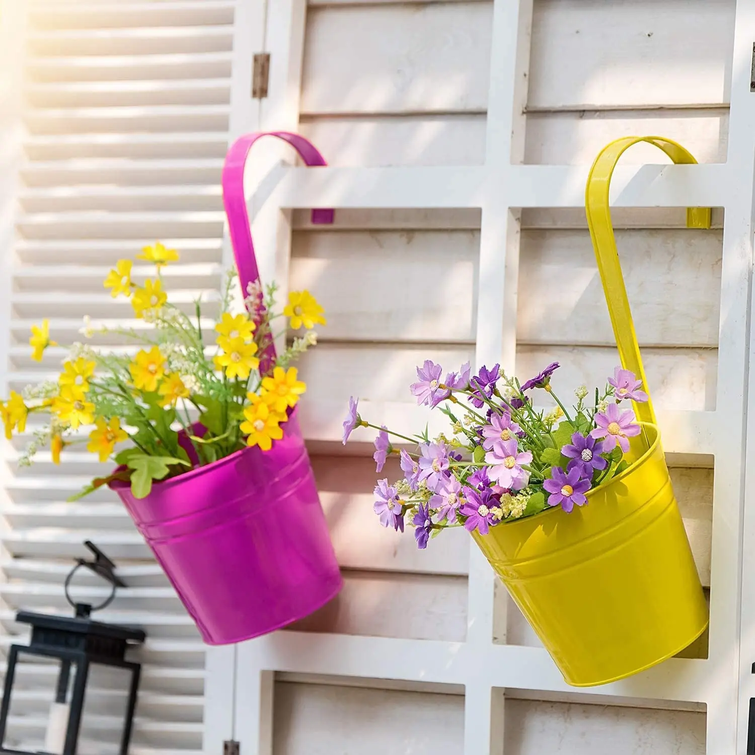 Planteurs de confrontation en fer coloré avec crochets, 4 ", métal, clôture de garde-corps, balcon, décoration de jardin à la maison, ensemble de 10 pièces