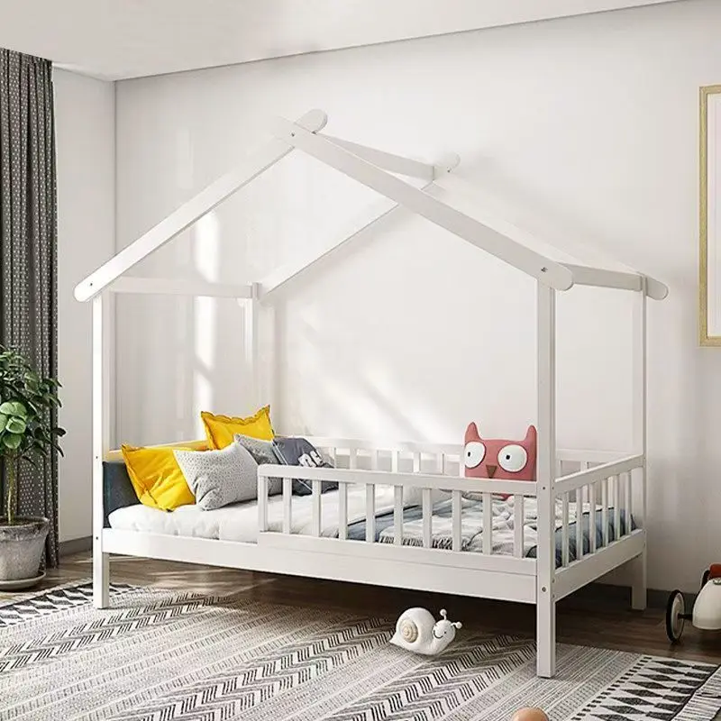 ！@New Solid Pine Wood Durable Kids Boy Girl Montessori Platform Cabin Bed Frame With House Shape Top