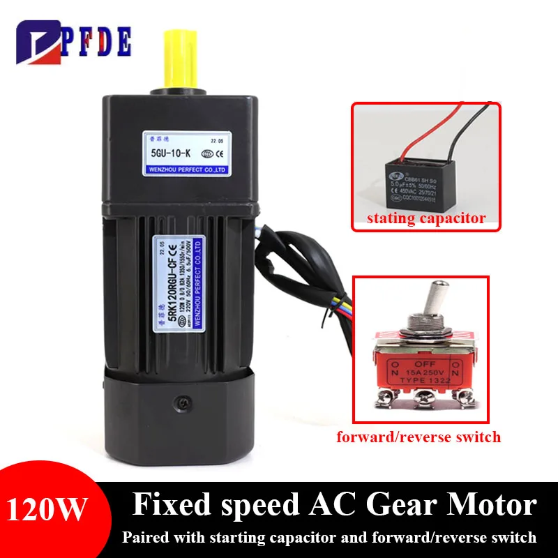 

Двигатель с фиксированной скоростью 120 Вт с переключателями вперед и назад + конденсатор запуска двигатель переменного тока 220 В с редуктором для упаковочной машины