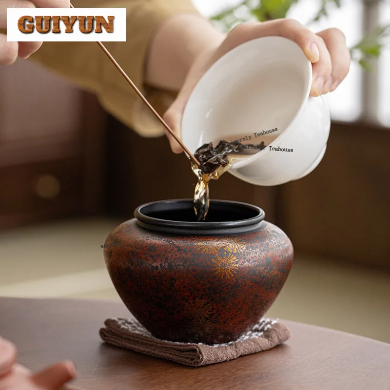 Old Iron Lacquerware Jianshui Tea Cup Wash Writing-brush Washer Tea Residue Bucket Tea Residue Barrel Chaxi Tea Items Craft