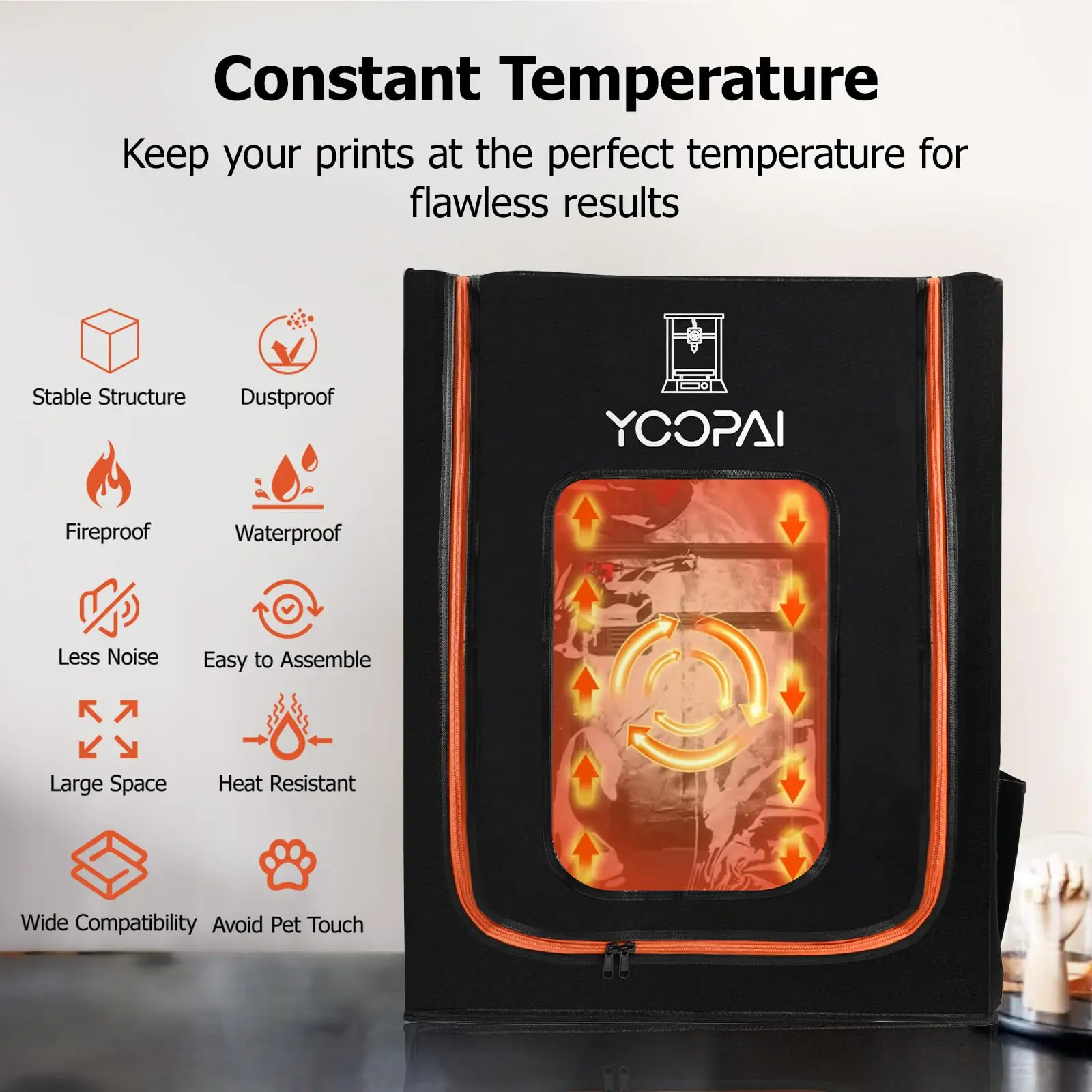 حاوية طابعة YOOPAI ثلاثية الأبعاد مع ضوء LED منزل طابعة ثلاثية الأبعاد لسلسلة Creality K1c غلاف أندر مقاوم للحريق والغبار LargeK