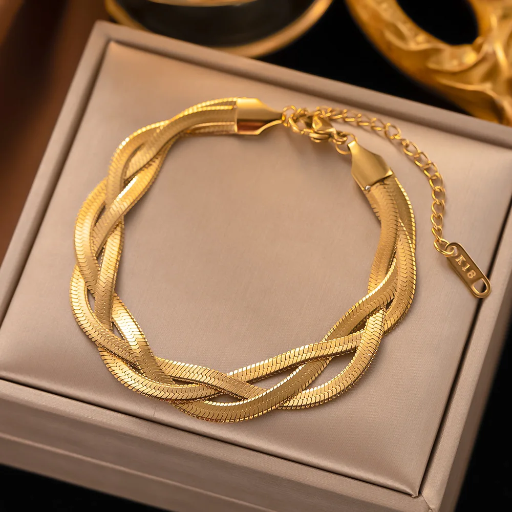 Bracciale Twist in tessuto incrociato con catena a serpente spessa Color oro in acciaio inossidabile 316L per catene da polso da donna regalo di